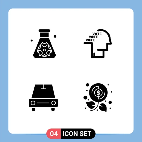 Universal Solid Glyph Signs Symbols Flask Car Waste Poll Van — Stock Vector