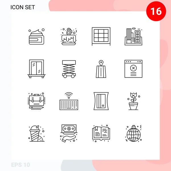 Pictogram Set Simple Outlines Window Company Bookcase Building Industry Editable — 스톡 벡터