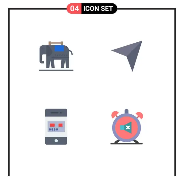 Mobile Interface Flat Icon Set Mit Elefantenpiktogrammen Online Karte Mail — Stockvektor