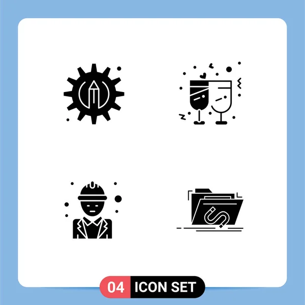 Universal Solid Glyphs Set Para Web Aplicações Móveis Criativo Trabalho — Vetor de Stock