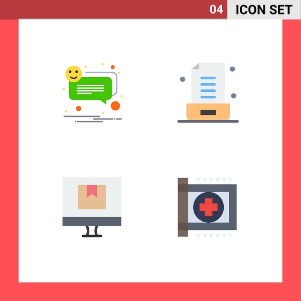 Pack Iconos Planos Símbolos Universales Alerta Comercio Sonrisa Nota Elementos — Vector de stock