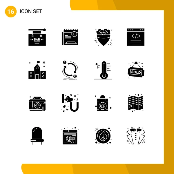 Universal Icon Symbols Grupo Glifos Sólidos Modernos Html Código Derecha — Vector de stock