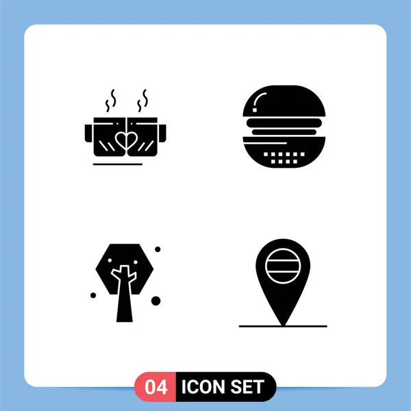Universal Icon Symbols Group Modern Solid Glyphs Tea Meal Heart - Stok Vektor