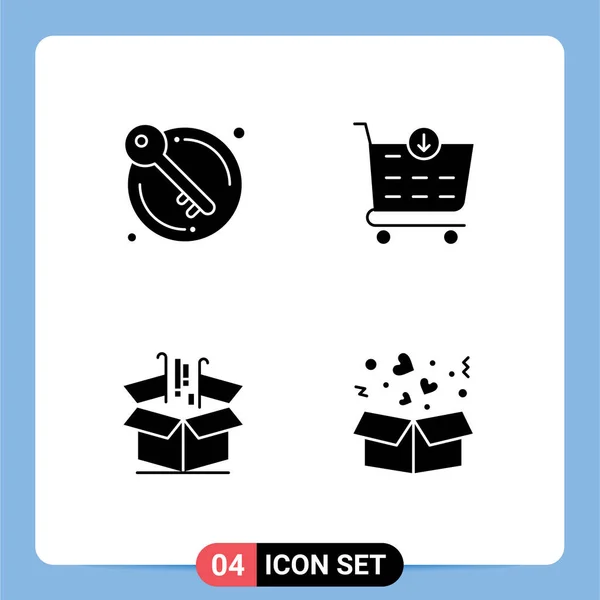 Mobile Interface Solid Glyph Set Pictograms Door Finance Authority Shop - Stok Vektor