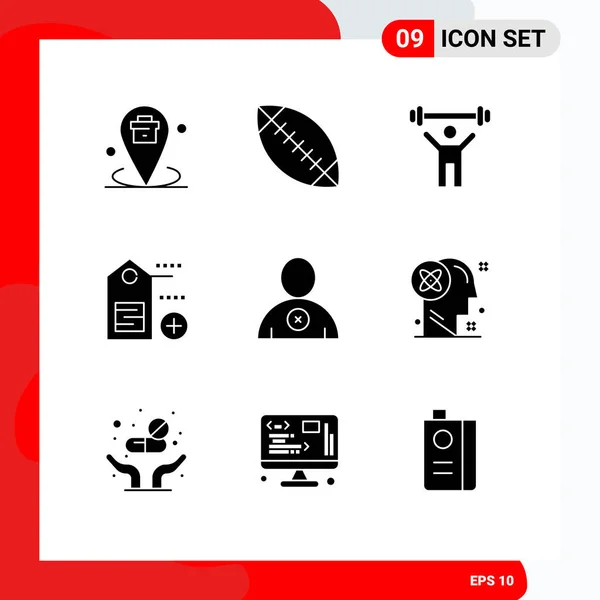 Set Commercial Solid Glyphs Pack User Delete Fitness Tag Add — Stock Vector