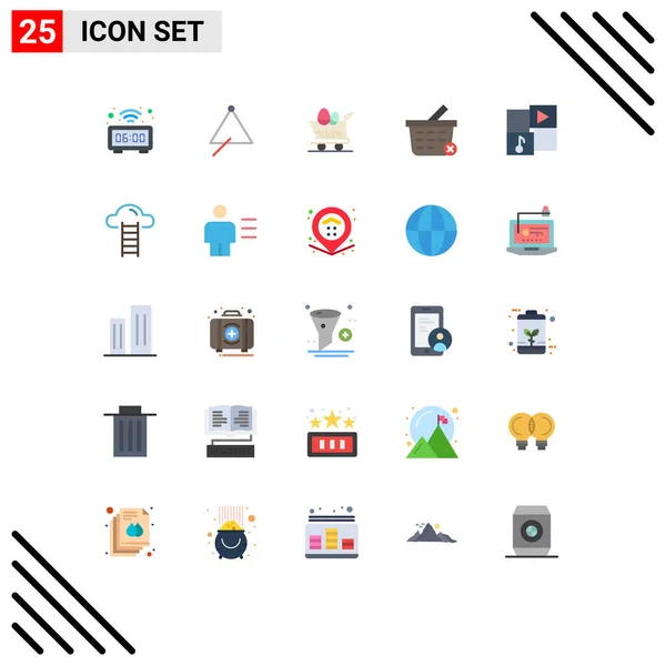 Pack Kreatív Flat Színek Média Törlés Hang Kosár Húsvét Szerkesztő — Stock Vector