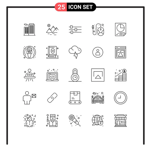 Universal Icon Symbols Group Linhas Modernas Relatório Documento Edição Dados — Vetor de Stock