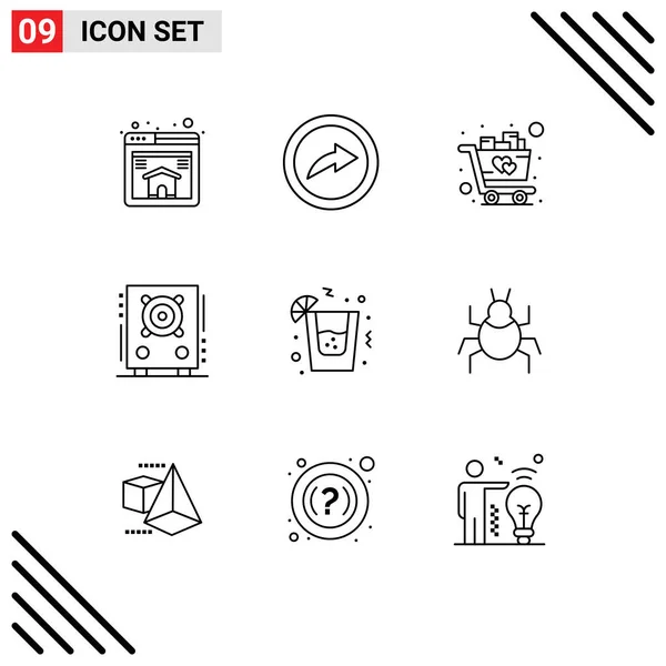 Universal Icon Symbols Group Modern Outlines Bug Night Shopping Drink — Stock Vector