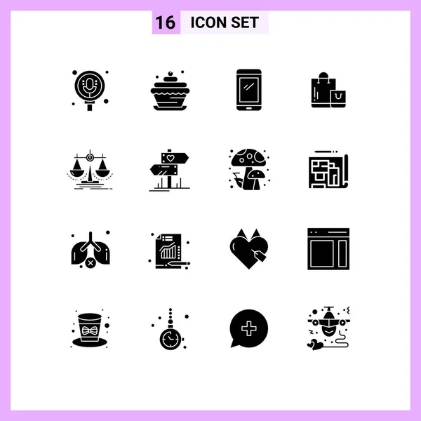 Glyphes Solides Vectoriels Thématiques Symboles Modifiables Équilibre Marché Téléphone Commerce — Image vectorielle