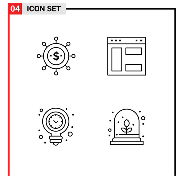 Conjunto Colores Planos Línea Llenado Vectores Red Para Negocios Energía — Vector de stock