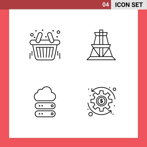 Universal Icon Symbols Group Modern Filledline Flat Colors Basket Cloud - Stok Vektor