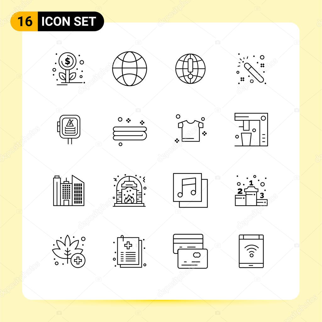 Pictogram Set of 16 Simple Outlines of clean, power, browser, energy, wizards Editable Vector Design Elements