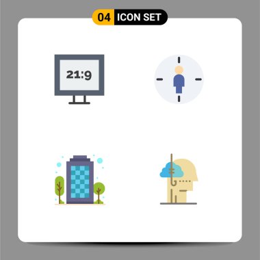 Görünüm oranı, ev, adam, hedef, ödünç fikirler için 4 Ticari Düz Simge paketi Düzenlenebilir Vektör Tasarım Elemanları