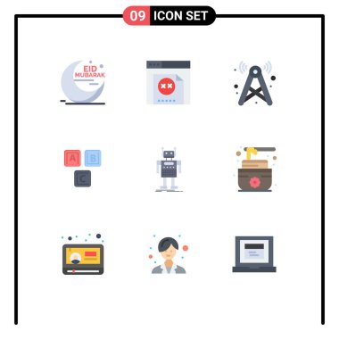 Evrensel Simge Sembolleri Grubu 9 Modern Düz Bilgi Renkleri, temel, kule, bloklar, Wi-Fi Düzenlenebilir Vektör Tasarım Elemanları