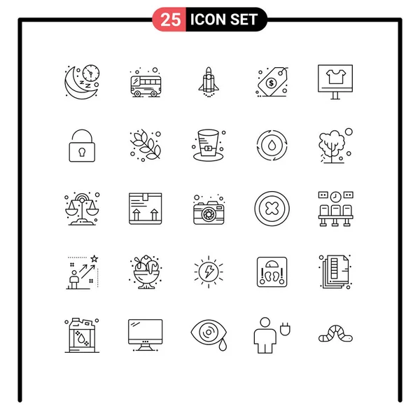 Mobile Interface Line Set Pictograms Browser Tag Launch Dollar Business — Stock Vector