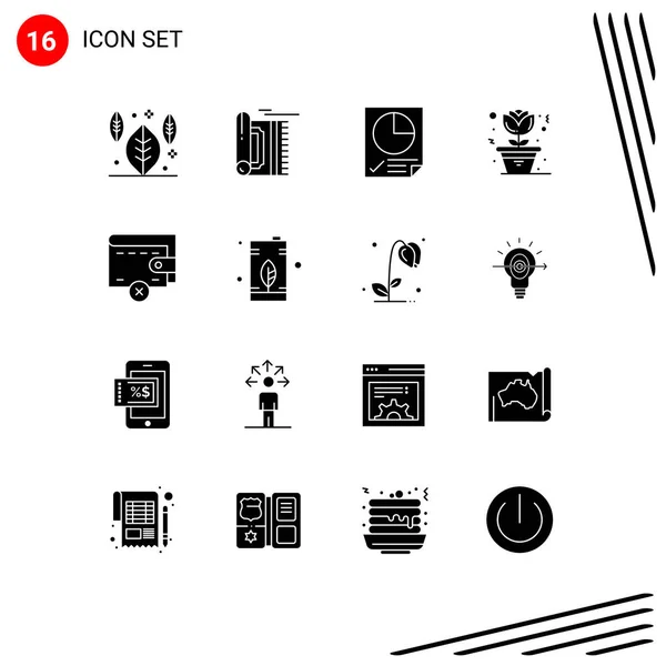 Set Moderno Glifos Sólidos Pictografo Billetera Borrar Datos Maceta Flor — Archivo Imágenes Vectoriales
