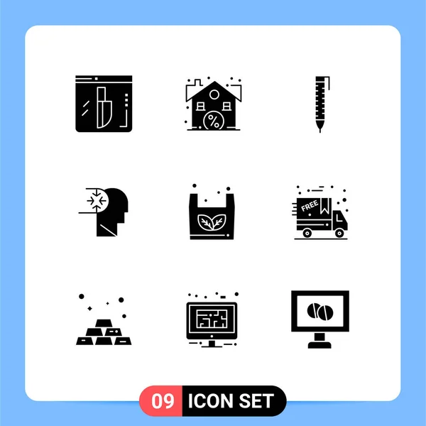 Set Commercial Solid Glyphs Pack Ecommerce Bag Pen Head Autism — 스톡 벡터