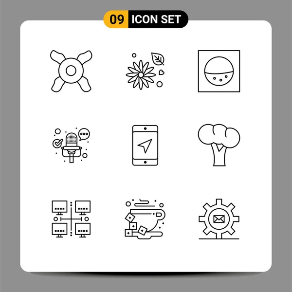 Stock Vector Icon Pack Line Signs Symbols Organic Broccoli Micro — 스톡 벡터