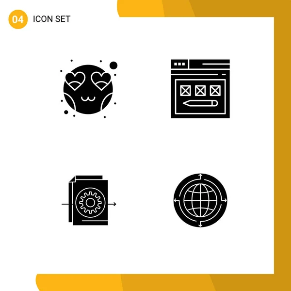 Universal Icon Symbols Grupo Glifos Sólidos Modernos Emot Documento Smiley — Vector de stock