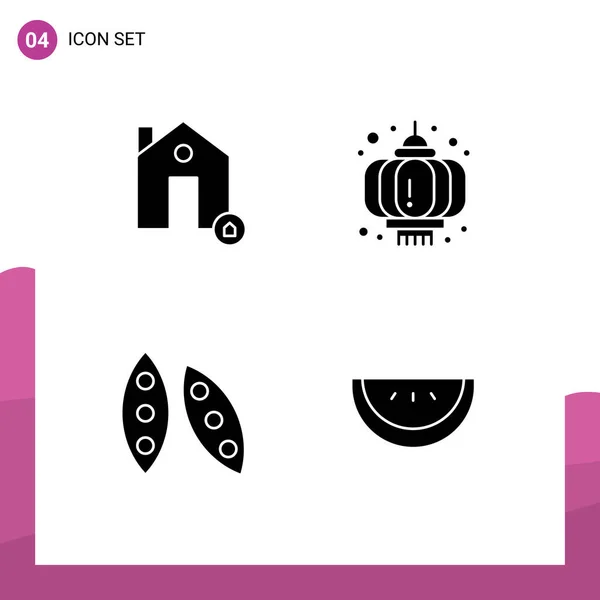 Pictogram Set Simple Solid Glyphs Buildings Bean Protect Lantern Food — Stock Vector