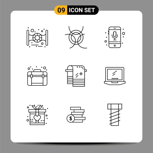 Modern Set Outlines Pictograph Towel Bath Phone Web Design Editable — Stock Vector