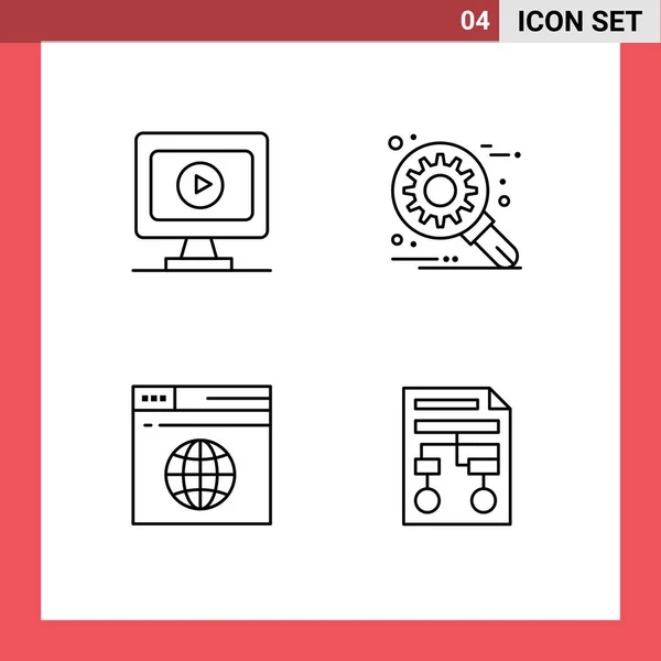 Лінійний Пакет Універсальних Символів Монітора Сервера Налаштування Налаштування Графік Елементи — стоковий вектор