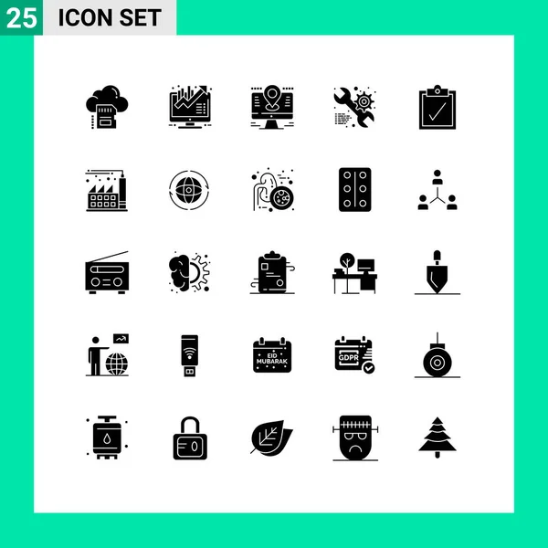 Mobile Interface Solid Glyph Set Pictograms Gear Set Growth Service — 스톡 벡터