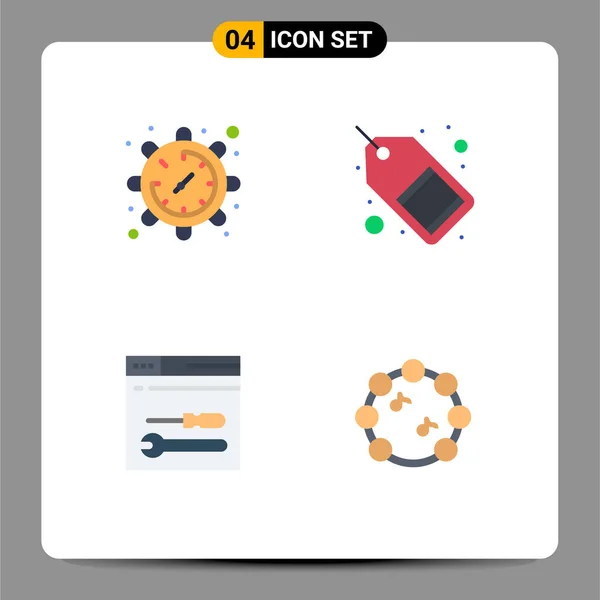 Icône Plate Paquet Symboles Universels Engrenages Développement Montre Marketing Outils — Image vectorielle