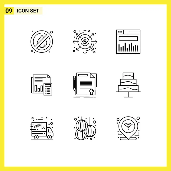 Mobile Interface Outline Set Pictograms Financial Business Analytics Budget Accounting — Stock Vector