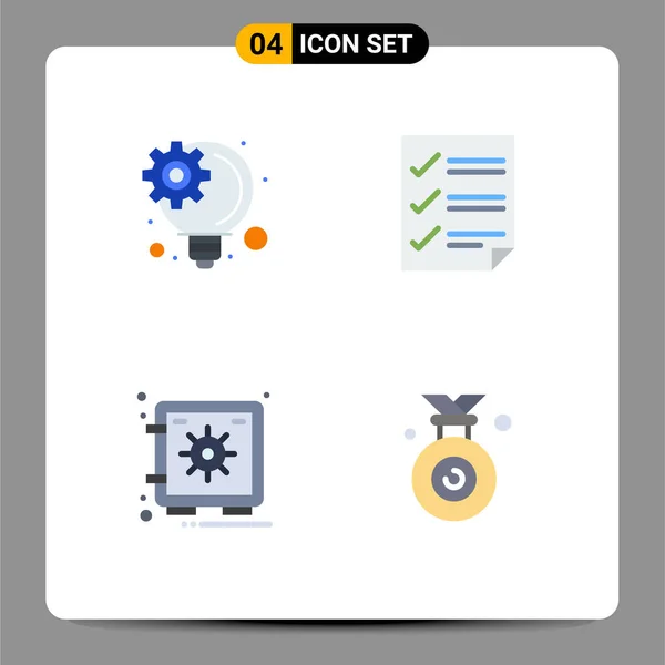 Modern Set Flat Icons Pictograph Idea Management Safe Checkmarks Page - Stok Vektor