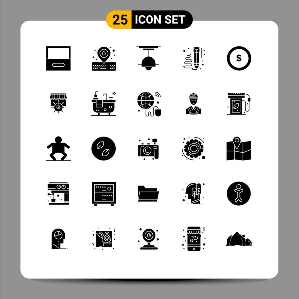 25用户接口现代标志和硬币 绘图可编辑矢量设计元素的固态图片集 — 图库矢量图片