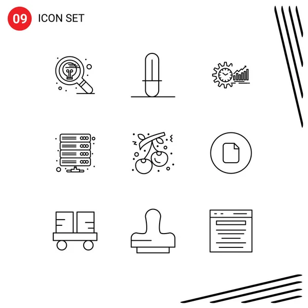 Outline Pack Símbolos Universales Servidor Datos Gráfico Tendencias Horario Elementos — Vector de stock