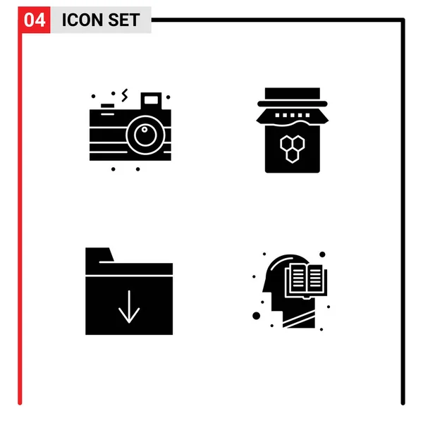 4组用于相机 插入可编辑向量设计元素的固字符号和符号 — 图库矢量图片