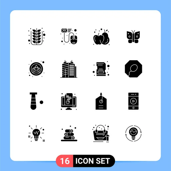 Mobile Interface Solid Glyph Set Pictograms Carnival Serangga Surat Kebebasan - Stok Vektor