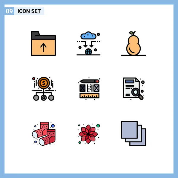 パッケージの9創造的なFilledlineフラットレイアウト 創造的な お金の色編集可能なベクトルデザイン要素 — ストックベクタ