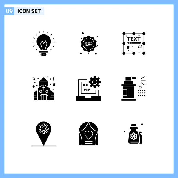 Universal Icon Symbols Group Modern Solid Glyphs Developing Code Creative — 스톡 벡터