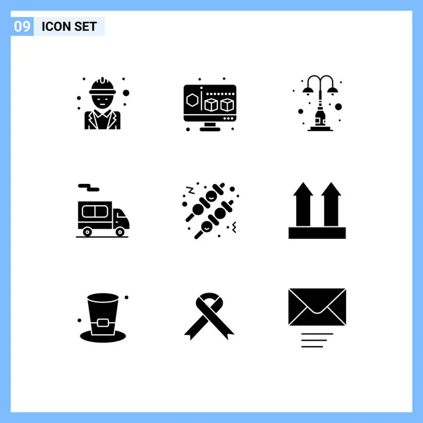 Modern Set Solid Glyphs Dan Simbol Simbol Seperti Makanan Truk - Stok Vektor