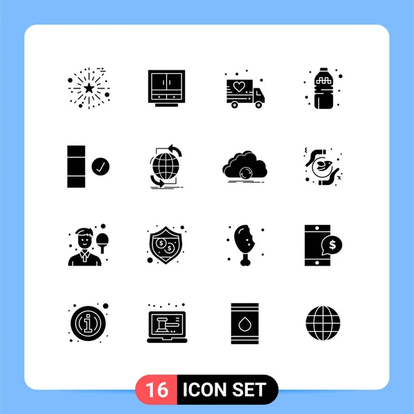 Universal Solid Glyphs Set Web Mobile Applications Check Drink Nábytek — Stockový vektor