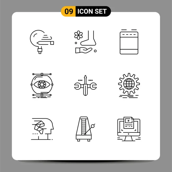 Pictogram Set Simple Outlines Monitoring Conception Spa Visualize Kitchen Editable — Stock Vector