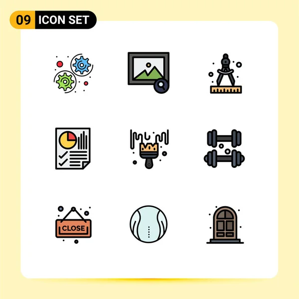 パックの9創造的なFilledlineフラット色の趣味 ブラシ ページ編集可能なベクトルデザイン要素 — ストックベクタ