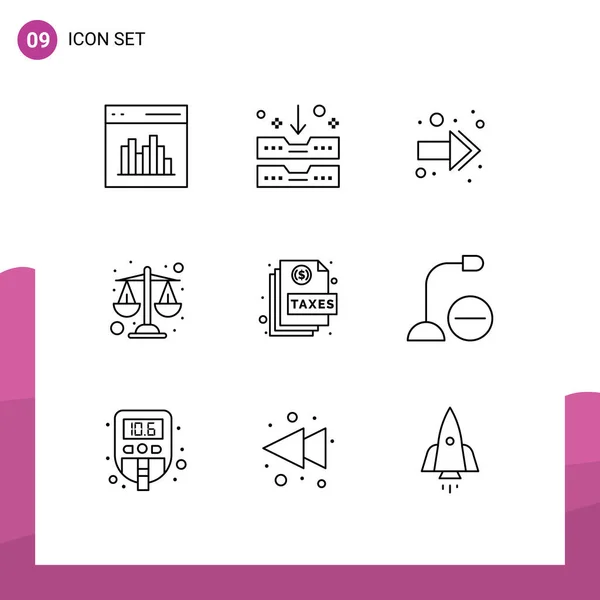 Set Commercial Outlines Pack File Action Office Scales Balance Editable — Stock Vector