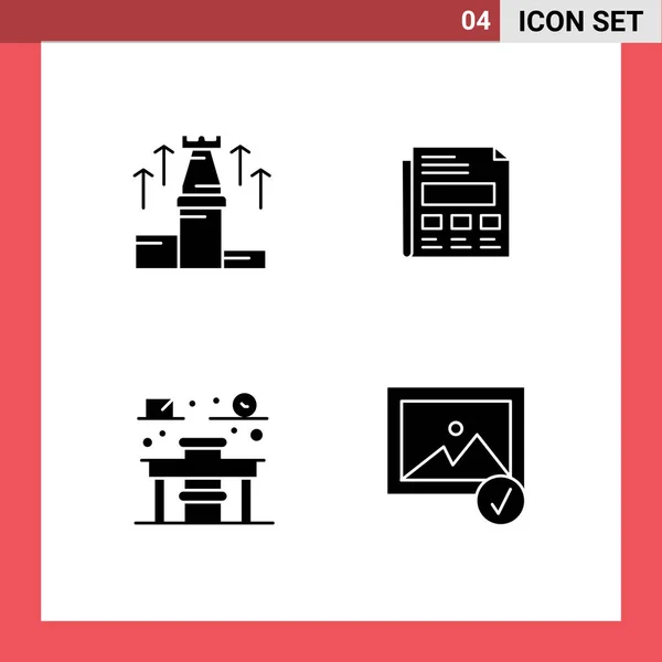 Mobile Interface Solid Glyph Set Pictograms Strategy Chair Chess Paper — 스톡 벡터