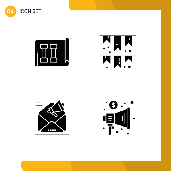 Set Von Vector Solid Glyphen Auf Gittern Für Ausrüstung Kampagne — Stockvektor