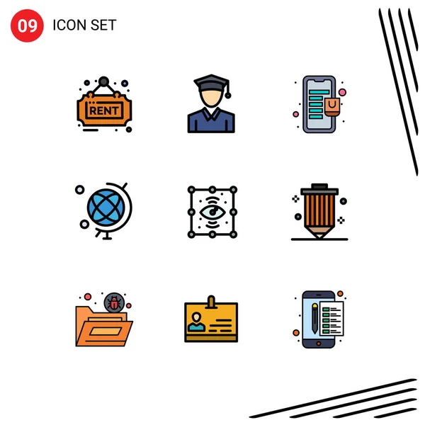 Mobile Interface Filledline Flat Color Set Pictograms View Process Mall — Stock Vector