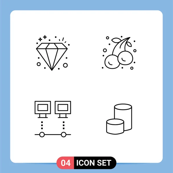 Набор Пиктограмм Бриллианта Связи Богатства Еды Чистого Стола — стоковый вектор