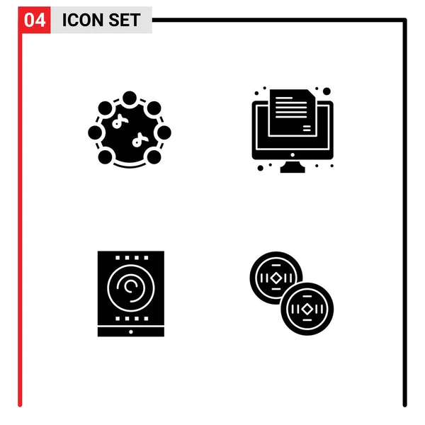 Mobiele Interface Solid Glyph Set Van Pictogrammen Van Muziek Streaming — Stockvector