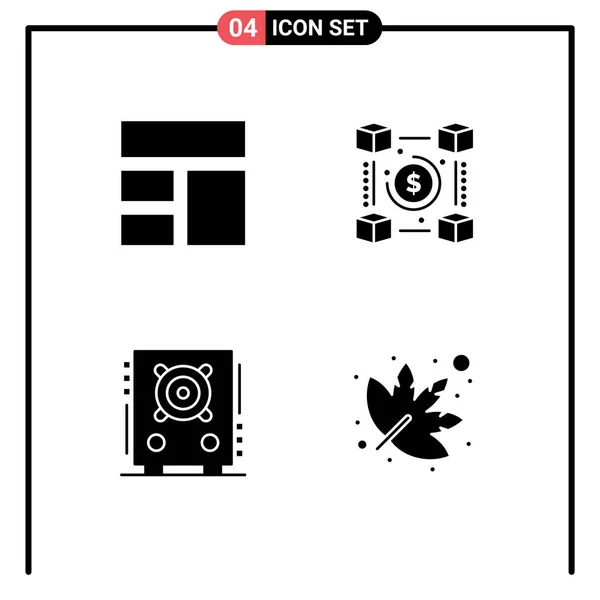 Pictogram Set Simple Solid Glyphs Collage Audio Layout Hálózat Fél — Stock Vector