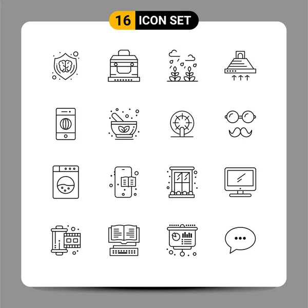 Set Modern Icons Symbols Signs Smoke Kitchen Treasure Cooking Life — Stock Vector