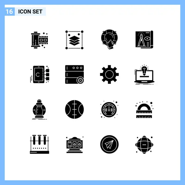 Pictogram Set Simple Solid Glyphs Blue Print File Emergency Document — Stock Vector