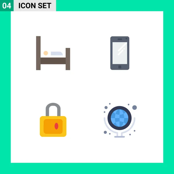 Universal Flat Icon Signs Symbols Bed Lock Sleep Mobile Study — Stock Vector